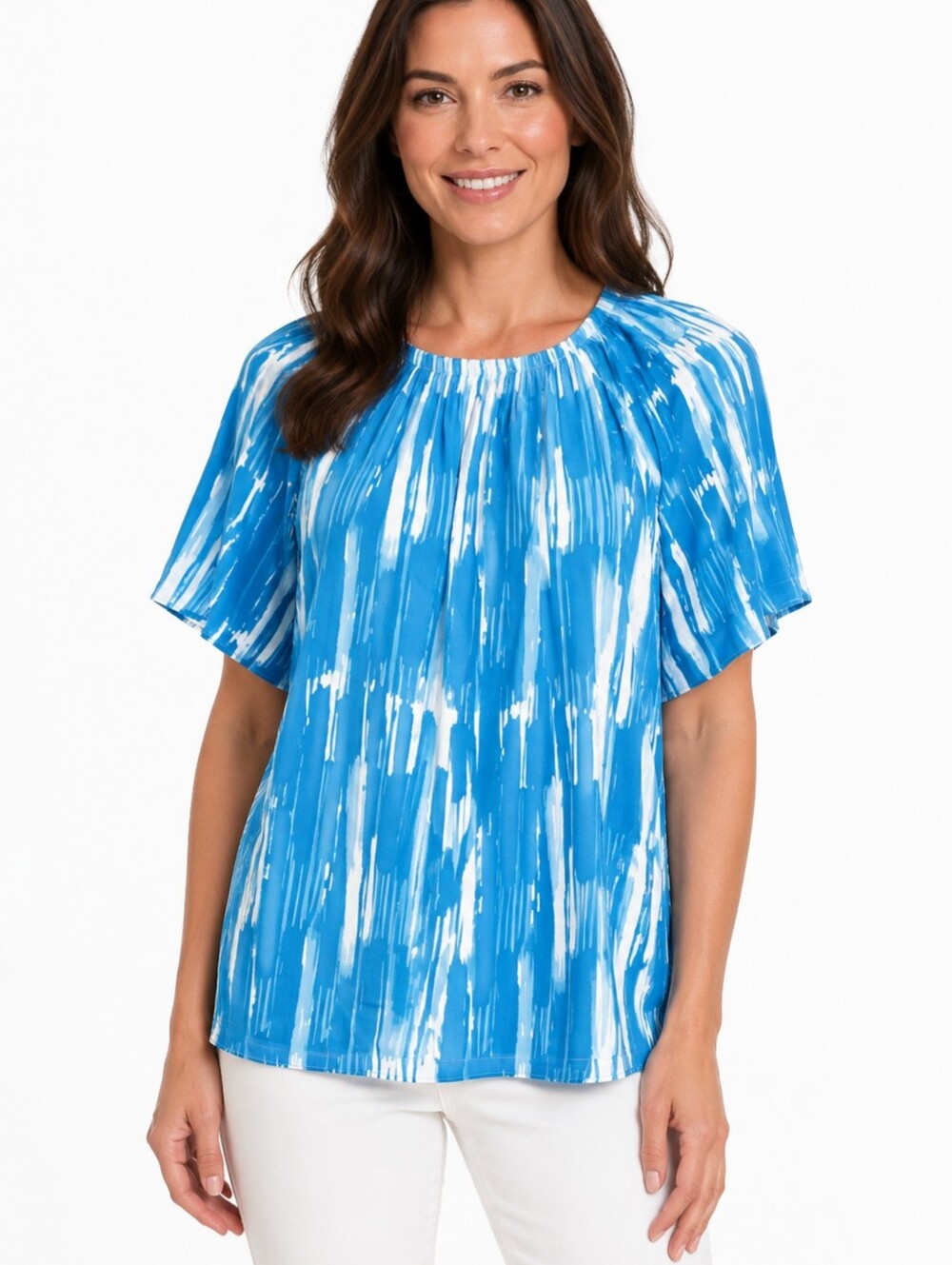 Worthington Women's NWT Blouse Blue White Boho Cottage Core Coquette Size XXL